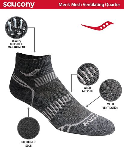 Saucony Men's Rundry Mesh Ventilating Comfort Fit Performance Quarter Socks (6, 12 Pairs) in Saudi Arabia