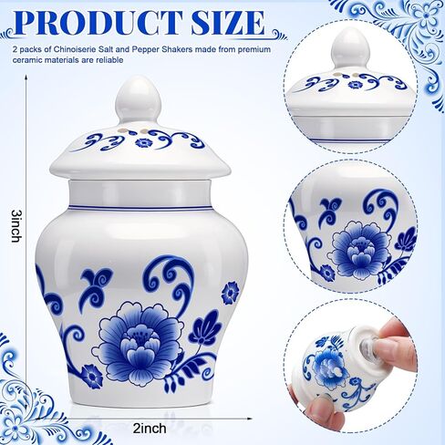 Maxdot 2 حزمة الملح chinoiserie الملح والفلفل الهزازات عتيقة 3 بوصة مصغرة جرة الزنجبيل الأزرق والأبيض لمطبخ هدايا مطعم المطبخ الديكور in Kuwait