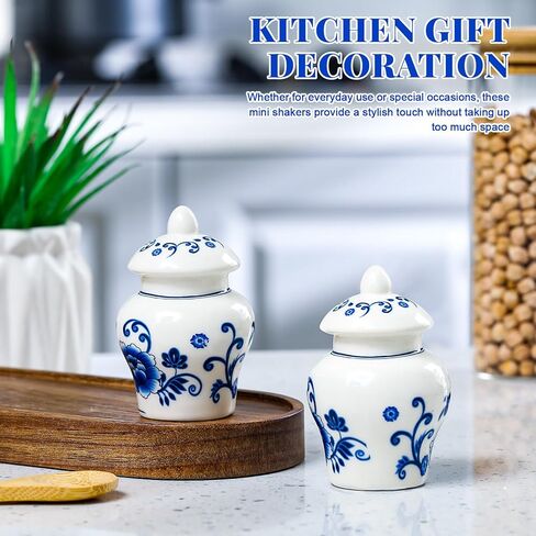 Maxdot 2 حزمة الملح chinoiserie الملح والفلفل الهزازات عتيقة 3 بوصة مصغرة جرة الزنجبيل الأزرق والأبيض لمطبخ هدايا مطعم المطبخ الديكور in Kuwait