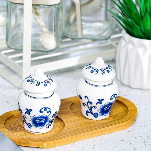 Maxdot 2 حزمة الملح chinoiserie الملح والفلفل الهزازات عتيقة 3 بوصة مصغرة جرة الزنجبيل الأزرق والأبيض لمطبخ هدايا مطعم المطبخ الديكور in Kuwait