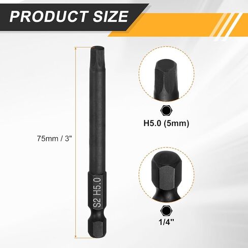 Harfington مسطح Hex Hex Drill Bit H5.0 (5mm) طرف مغناطيسي 1/4 "Hex Shank 75mm (3") Long S2 Steel Metric Senxagonal برغي البرازي in Saudi Arabia