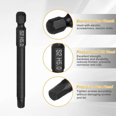 Harfington مسطح Hex Hex Drill Bit H5.0 (5mm) طرف مغناطيسي 1/4 "Hex Shank 75mm (3") Long S2 Steel Metric Senxagonal برغي البرازي in Saudi Arabia