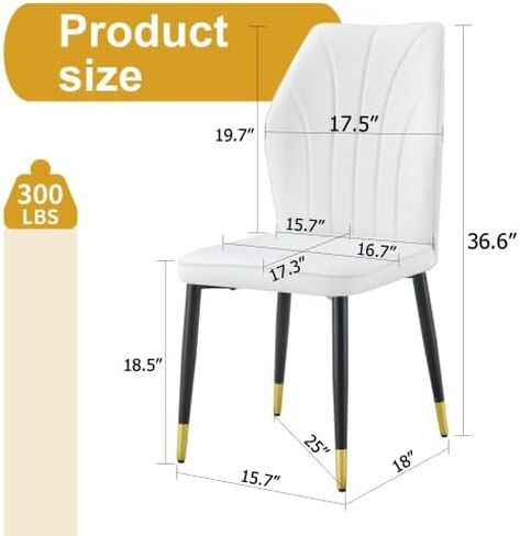 Modern Dining Chairs Set of 4 - PU Leather Upholstered Seats with Patterned Backrest & Black Steel Legs for Kitchen, Office, Breakfast Nook (White & Gray) in Saudi Arabia