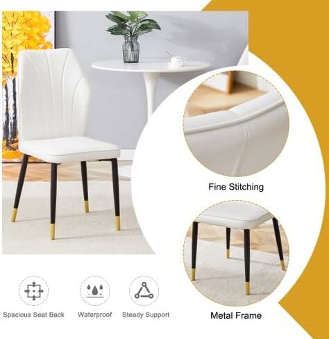 Modern Dining Chairs Set of 4 - PU Leather Upholstered Seats with Patterned Backrest & Black Steel Legs for Kitchen, Office, Breakfast Nook (White & Gray) in Saudi Arabia