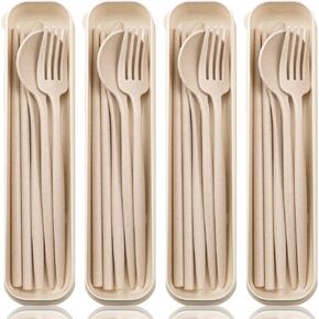 ELANE 4 Sets Reusable Travel Utensils Set with Case,Camping Cutlery Set Reusable Cutlery Set with Case,Utensil Sets for Lunch Picnic Daily Use Outdoor (beige) in Kuwait