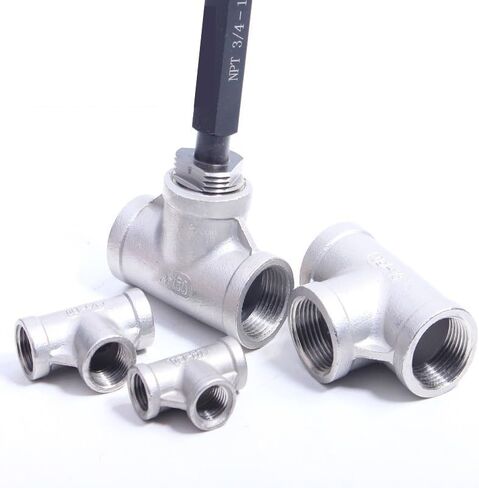 Hose Connector, 2PCS 304 Stainless Steel Tee Pipe Fittings, NPT Female T-Shaped Equal Diameter Fitting(1.2 Inch Dn32) in Kuwait