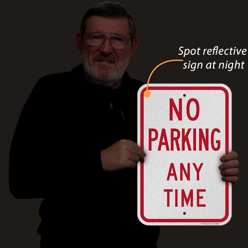 SmartSign Basics 18 x 12 inch “No Parking Any Time" Metal Sign, 120 mil Aluminum Composite (ACM), Engineer Grade Reflective Material, Red and White, Made in USA in Saudi Arabia
