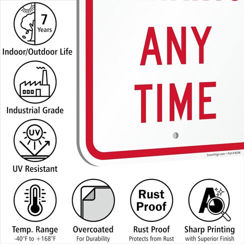 SmartSign Basics 18 x 12 inch “No Parking Any Time" Metal Sign, 120 mil Aluminum Composite (ACM), Engineer Grade Reflective Material, Red and White, Made in USA in Saudi Arabia