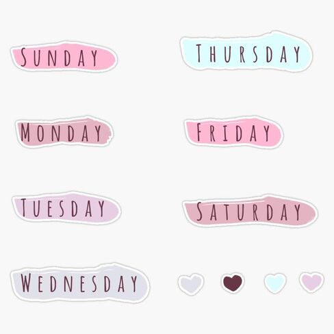 Days of The Week Pack for Bullet Journaling with Cute Pastel Design Sticker Vinyl Waterproof Sticker Decal Car Laptop Wall Window Bumper Sticker 5" in Saudi Arabia