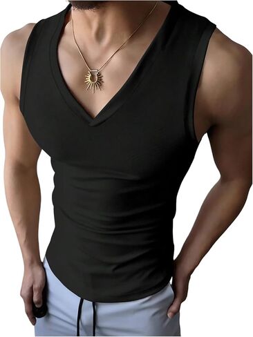 OYOANGLE Men's V Neck Tank Top Slim Fitted Workout Gym Sleeveless Muscle Shirts Summer Undershirts in Saudi Arabia