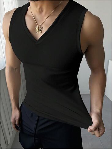 OYOANGLE Men's V Neck Tank Top Slim Fitted Workout Gym Sleeveless Muscle Shirts Summer Undershirts in Saudi Arabia