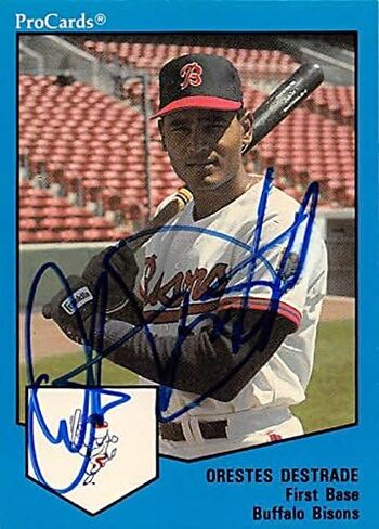 بطاقة البيسبول الموقعة من Orestes Destroade (Buffalo Bisons) 1989 Procards #1687 الصاعد الصاعد في الدوري - بطاقات موقعة بالبيسبول. in Saudi Arabia