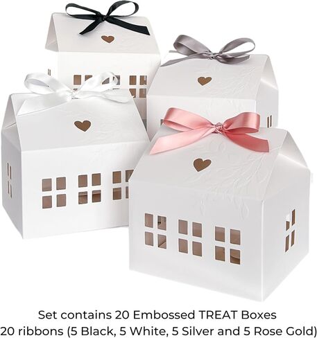 20 Pcs Classic House Shaped Gift Boxes with Neutral Ribbons for Treats, Desserts, Fancy Cookie, White Gable Bakery Packaging in Saudi Arabia
