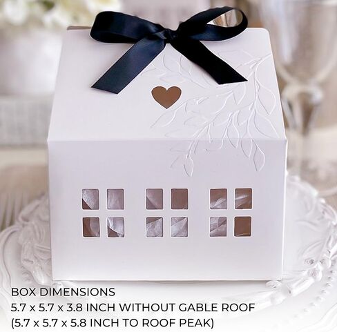 20 Pcs Classic House Shaped Gift Boxes with Neutral Ribbons for Treats, Desserts, Fancy Cookie, White Gable Bakery Packaging in Saudi Arabia
