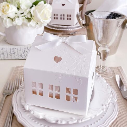 20 Pcs Classic House Shaped Gift Boxes with Neutral Ribbons for Treats, Desserts, Fancy Cookie, White Gable Bakery Packaging in Saudi Arabia