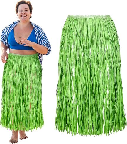 Mepase Plus Size Hula Skirt for Women Raffia Grass with Flowers 54" x 30" Brown Adjustable Natural Hula Skirt for Lua Hawaiian Tiki Party Halloween Costume in Saudi Arabia
