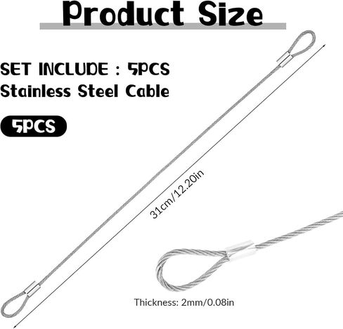 5PACK Luggage Lock Safety Cable, Safety Cable Lock Stainless Steel 2mm Dia Security Wire Rope with Double Loop 12 inch Length for U-Lock, Padlock, Disc Locks, Luggage, Outdoor, Clothesline in Saudi Arabia