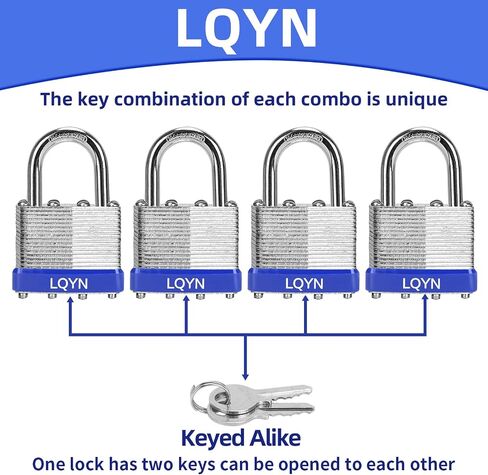 قفلات مع نفس المفتاح ، LQYN 24 PCS قفل مفتاح مغطى (1-9/16 "، 40 مم) ، وأقفال على حد سواء ، القيود العادية ، لخزانة التخزين ، مزلاج HASP ، صندوق الأدوات ، Sheds in Kuwait