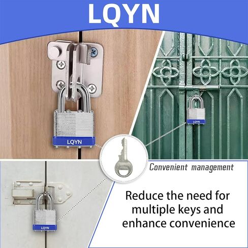 قفلات مع نفس المفتاح ، LQYN 24 PCS قفل مفتاح مغطى (1-9/16 "، 40 مم) ، وأقفال على حد سواء ، القيود العادية ، لخزانة التخزين ، مزلاج HASP ، صندوق الأدوات ، Sheds in Kuwait