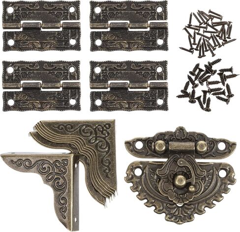 Engraved Latch Hasp Antique Small Hinges for Wooden Box and Corner Protectors Jewelry Boxes Hinges Jewelry Right Hook Hinge Decorative Hinge for Crafts Cabinet Wooden Box DIY Project in Saudi Arabia