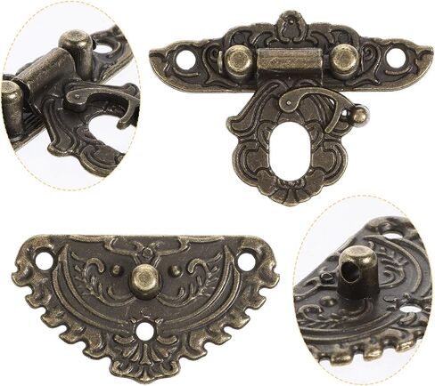 Engraved Latch Hasp Antique Small Hinges for Wooden Box and Corner Protectors Jewelry Boxes Hinges Jewelry Right Hook Hinge Decorative Hinge for Crafts Cabinet Wooden Box DIY Project in Saudi Arabia