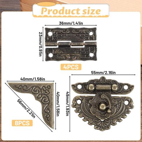 Engraved Latch Hasp Antique Small Hinges for Wooden Box and Corner Protectors Jewelry Boxes Hinges Jewelry Right Hook Hinge Decorative Hinge for Crafts Cabinet Wooden Box DIY Project in Saudi Arabia