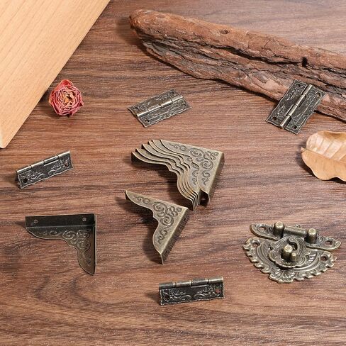 Engraved Latch Hasp Antique Small Hinges for Wooden Box and Corner Protectors Jewelry Boxes Hinges Jewelry Right Hook Hinge Decorative Hinge for Crafts Cabinet Wooden Box DIY Project in Saudi Arabia