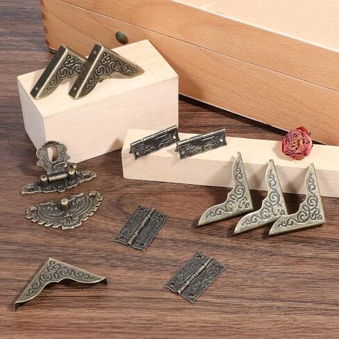 Engraved Latch Hasp Antique Small Hinges for Wooden Box and Corner Protectors Jewelry Boxes Hinges Jewelry Right Hook Hinge Decorative Hinge for Crafts Cabinet Wooden Box DIY Project in Saudi Arabia