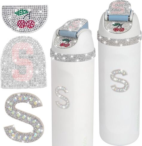 juniqute 4 pcs استخدام لزجاجة المياه Owala 16oz 24oz 32oz 40oz ، و Bling Rhinestone Charms و Designers Cherry Designs for Owala in Kuwait