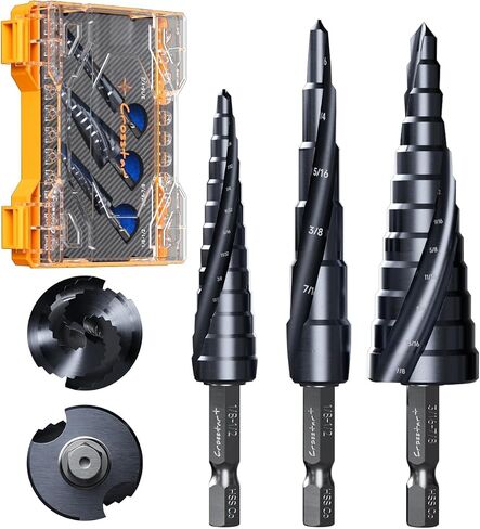 Crosstar M35 Bit Cobalt Step Stev Set ، 3pcs tialn مغلفة مع مزدوج المزامير دوامة ، 1/8 "إلى 7/8" سداسي ، للمعادن ، الفولاذ المقاوم للصدأ ، الألومنيوم ، الخشب ، البلاستيك - التأثير جاهز in Saudi Arabia