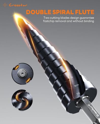 Crosstar M35 Bit Cobalt Step Stev Set ، 3pcs tialn مغلفة مع مزدوج المزامير دوامة ، 1/8 "إلى 7/8" سداسي ، للمعادن ، الفولاذ المقاوم للصدأ ، الألومنيوم ، الخشب ، البلاستيك - التأثير جاهز in Saudi Arabia