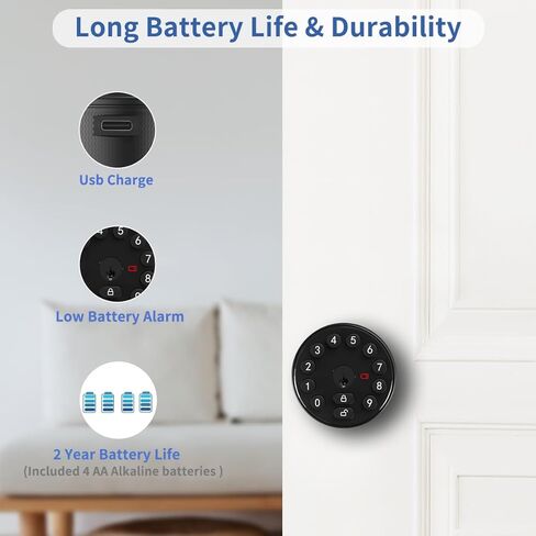 Keyless Entry Door Knob, Electronic Deadbolt Door Lock, Keypad Door Lock with Handle, Digital Code Door Knob, Easy Installation for Bedrooms, Offices and Hotels（Suitable for 1.57-2.16 inch Door） in Kuwait