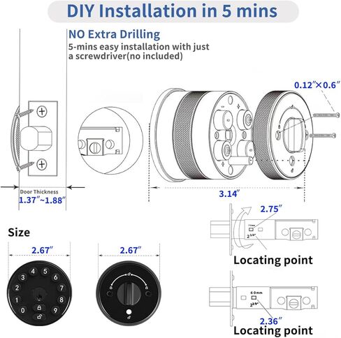 Keyless Entry Door Knob, Electronic Deadbolt Door Lock, Keypad Door Lock with Handle, Digital Code Door Knob, Easy Installation for Bedrooms, Offices and Hotels（Suitable for 1.57-2.16 inch Door） in Kuwait