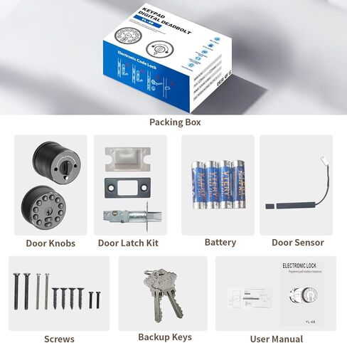 Keyless Entry Door Knob, Electronic Deadbolt Door Lock, Keypad Door Lock with Handle, Digital Code Door Knob, Easy Installation for Bedrooms, Offices and Hotels（Suitable for 1.57-2.16 inch Door） in Kuwait