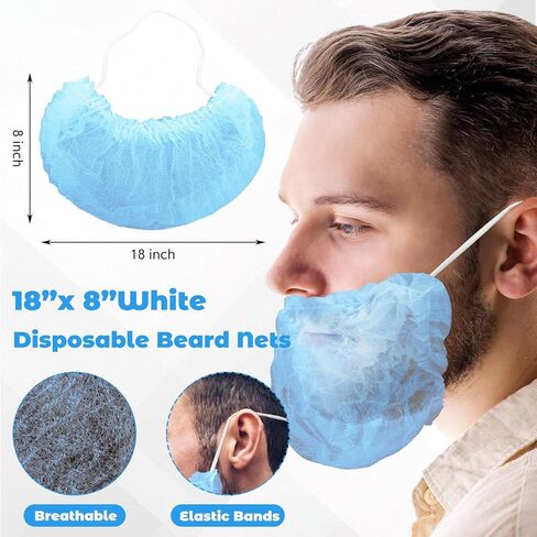 1000 Pcs Disposable Beard Net Covers with Elastic Bands 18" Protective Beard Covers for Men Nonwoven Breathable Guards for Food Service Cooking Cleaning (White) in Saudi Arabia