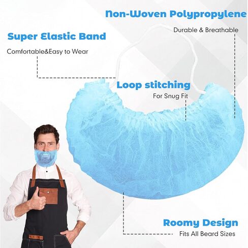 1000 Pcs Disposable Beard Net Covers with Elastic Bands 18" Protective Beard Covers for Men Nonwoven Breathable Guards for Food Service Cooking Cleaning (White) in Saudi Arabia