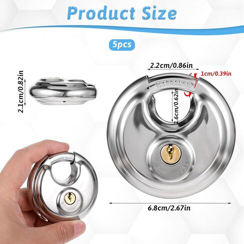 5 حزمة القرص الأقفال الأقفال مفتاح مقاوم المقاوم للصدأ الأقفال الثقيلة 2-3/4 بوصة قفل مستدير مستدير للماء قفل التخزين مع مفاتيح النحاس لبوابة التخزين HASP المزلاج في الهواء الطلق in Kuwait