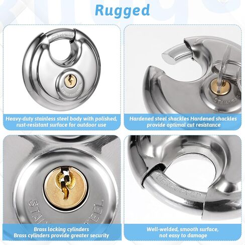 5 حزمة القرص الأقفال الأقفال مفتاح مقاوم المقاوم للصدأ الأقفال الثقيلة 2-3/4 بوصة قفل مستدير مستدير للماء قفل التخزين مع مفاتيح النحاس لبوابة التخزين HASP المزلاج في الهواء الطلق in Kuwait