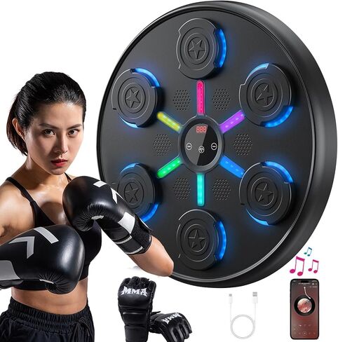 Music Boxing Machine with Boxing Gloves, Boxing Machine Wall Mounted Music, Wall Boxing Machine Trainer with 9 Modes, Smart Display Screen, LED Lights, Music Boxing Machine for Adults in Saudi Arabia