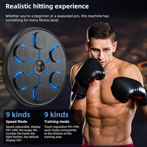 Music Boxing Machine with Boxing Gloves, Boxing Machine Wall Mounted Music, Wall Boxing Machine Trainer with 9 Modes, Smart Display Screen, LED Lights, Music Boxing Machine for Adults in Saudi Arabia