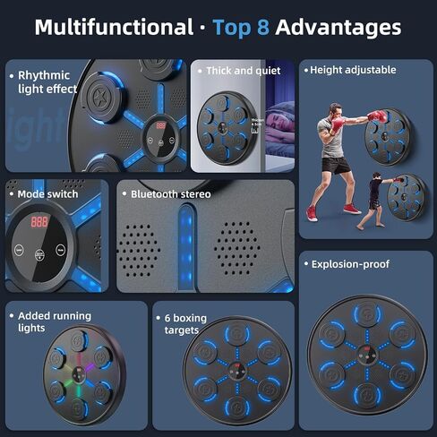 Music Boxing Machine with Boxing Gloves, Boxing Machine Wall Mounted Music, Wall Boxing Machine Trainer with 9 Modes, Smart Display Screen, LED Lights, Music Boxing Machine for Adults in Saudi Arabia