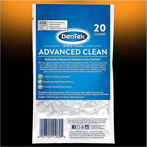 اختيارات الخيط النظيفة النظيف Dentek Triple Clean ، لا استراحة ولا خيط مقطع ، 20 عدد (حزمة 8) in Kuwait