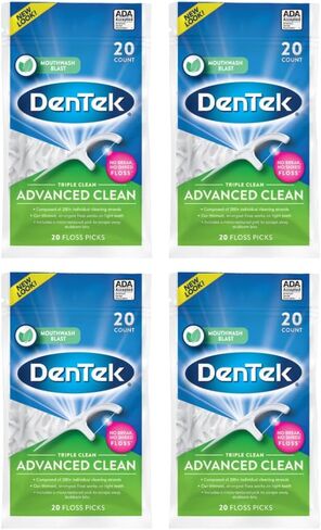 اختيارات الخيط النظيفة النظيف Dentek Triple Clean ، لا استراحة ولا خيط مقطع ، 20 عدد (حزمة 8) in Kuwait