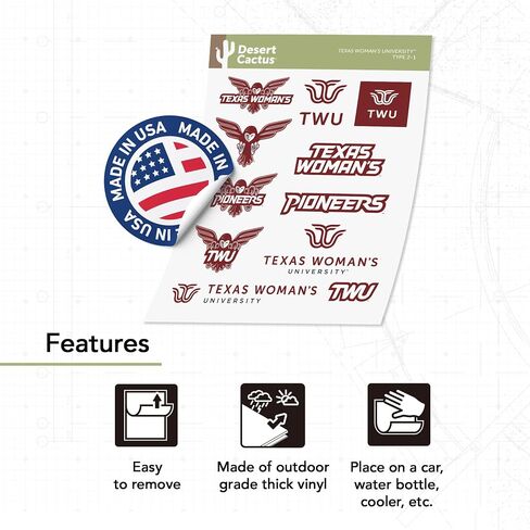 Desert Cactus Texas Woman's University Sticker Texas Woman's Pioneers Vinyl Decal Laptop Water Bottle Car Scrapbook Sheet (Type 2) in Saudi Arabia
