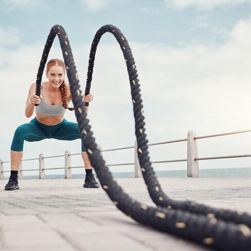 حبل Meccanixity Battle Rope 20ft × 1 بوصة حبل تمرين على حبل اللياقة الثقيلة حبل لتدريب القوة على بناء العضلات الصالة الرياضية ، الأصفر الأسود in Saudi Arabia