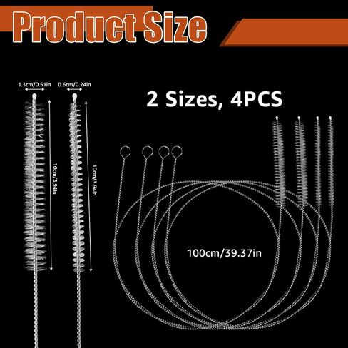 4PCS Tube Cleaner Brush 39 Inches Extra Long Straw Cleaner Brush with Soft Nylon Bristle for Cleaning Straw, Kegerator, Feeding Tube, Line, and Pump in Kuwait