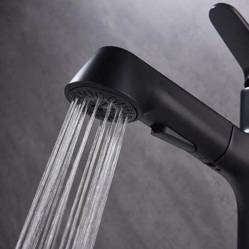 Bathroom Sink Faucet with Pull Down Sprayer, Single Handle Faucet Fits 1 or 3 Hole Installation, 4" Deck Plate Dual Spray Mode Vessel Sink Faucet Matte Black in Saudi Arabia