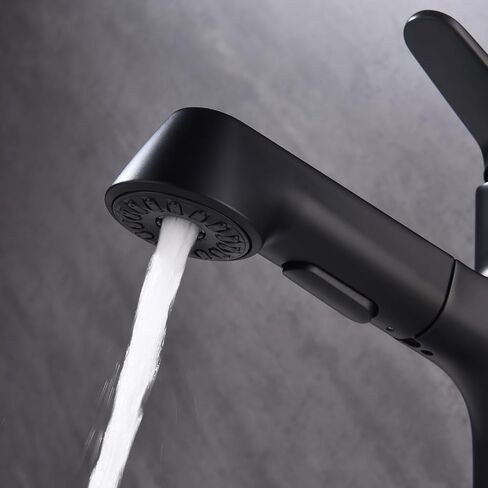 Bathroom Sink Faucet with Pull Down Sprayer, Single Handle Faucet Fits 1 or 3 Hole Installation, 4" Deck Plate Dual Spray Mode Vessel Sink Faucet Matte Black in Saudi Arabia