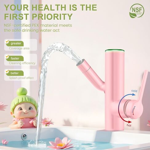 Bathroom Faucets, Cactus Design, Single-Hole with Water-Powered Temperature Indicator, 360° Rotatable Spout and 2 Flow Modes, Bath Sink Faucet with Supply Hoses, Green Painted in Saudi Arabia