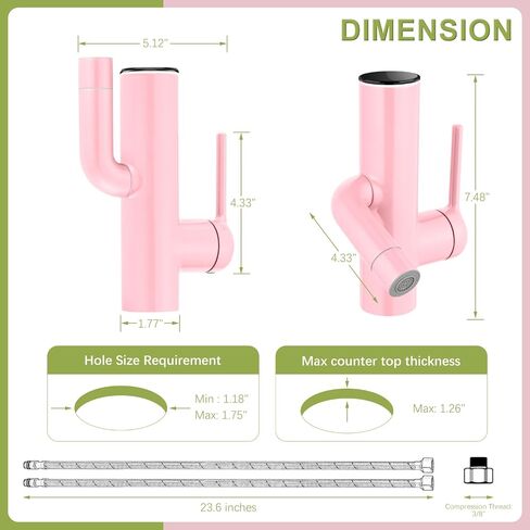 Bathroom Faucets, Cactus Design, Single-Hole with Water-Powered Temperature Indicator, 360° Rotatable Spout and 2 Flow Modes, Bath Sink Faucet with Supply Hoses, Green Painted in Saudi Arabia